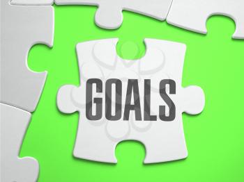 Goals - Jigsaw Puzzle with Missing Pieces. Bright Green Background. Close-up. 3d Illustration.