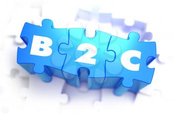 B2C - Business to Consumer - White Word on Blue Puzzles on White Background. 3D Illustration.