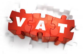 VAT - Value Added Tax - White Word on Red Puzzles on White Background. 3D Illustration.
