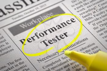 Performance Tester Jobs in Newspaper. Job Search Concept.
