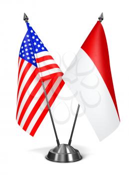 USA and Monaco - Miniature Flags Isolated on White Background.