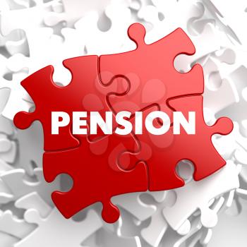 Pension on Red Puzzle on White Background.