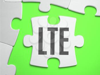 LTE - Long Term Evolution - Jigsaw Puzzle with Missing Pieces. Bright Green Background. Close-up. 3d Illustration.