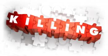 Killing - Text on Red Puzzles with White Background. 3D Render. 