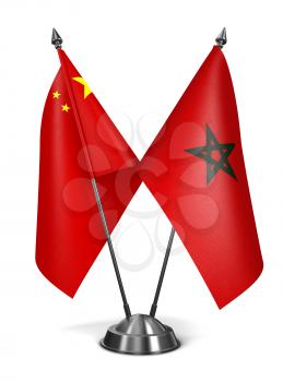 China and Morocco - Miniature Flags Isolated on White Background.