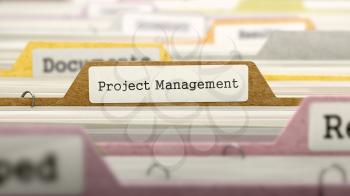 Project Management Concept on File Label in Multicolor Card Index. Closeup View. Selective Focus. 