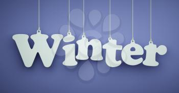 Winter - the Word of the White Letters Hanging on the Ropes on a Blue Background.
