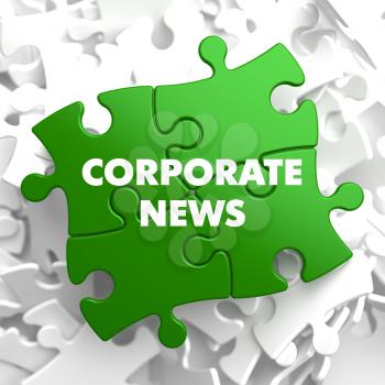 Corporate News on Green Puzzle on White Background.