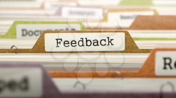 Feedback Concept on Folder Register in Multicolor Card Index. Closeup View. Selective Focus.