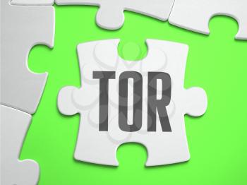 TOR - The Onion Router - Jigsaw Puzzle with Missing Pieces. Bright Green Background. Closeup. 3d Illustration.