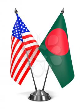 USA and Bangladesh - Miniature Flags Isolated on White Background.