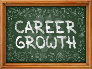 Career Growth Concept. Line Style Illustration. Career Growth Handwritten on Green Chalkboard with Doodle Icons Around. Doodle Design Style of  Career Growth.