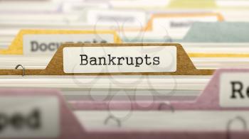 Bankrupts - Folder Register Name in Directory. Colored, Blurred Image. Closeup View. 3d Render.
