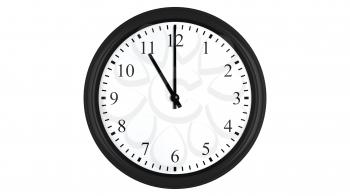 Realistic 3D render of a wall clock set at 11 o'clock, isolated on a white background.