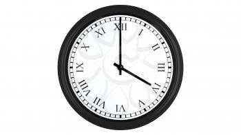 Realistic 3D render of a wall clock with Roman numerals set at 4 o'clock, isolated on a white background.