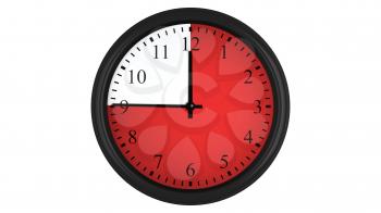 Wall clock showing a 45 minutes red time interval, isolated on a white background. Realistic 3D computer generated image.