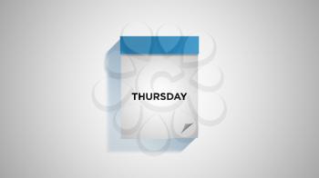 Blue weekly calendar on a white wall, showing Thursday. Digital illustration.