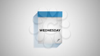 Blue weekly calendar on a white wall, showing Wednesday. Digital illustration.