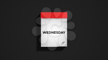 Red weekly calendar on a dark gray wall, showing Wednesday. Digital illustration.