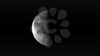 The Moon in last quarter phase on a black background. Digital illustration. Moon texture is public domain provided by NASA.