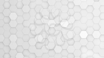 Silver hexagonal grid in a random pattern. 3D computer generated image.