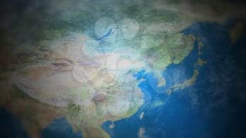 East Asia on a world map with vignette and radial blur effect. Elements of this image are furnished by NASA.
