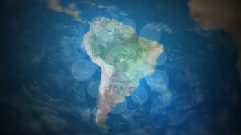 South America on a world map with vignette and radial blur effect. Elements of this image are furnished by NASA.