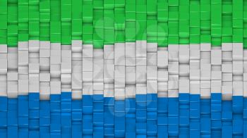 Sierra Leonean flag made of cubes in a random pattern. 3D computer generated image.