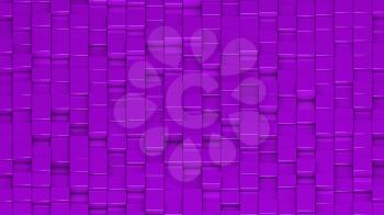Grid of purple cubes in a randomized pattern. Wide shot. 3D computer generated background image.