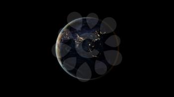 Planet Earth at night (also known as Black Marble) centered on the Asian continent. Black background. 3D computer generated image. Elements of this image are furnished by NASA.
