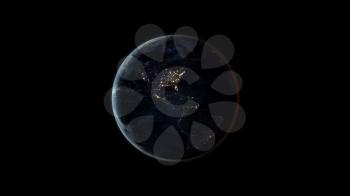 Planet Earth at night (also known as Black Marble) centered on the North and South American continents. Black background. 3D computer generated image. Elements of this image are furnished by NASA.