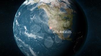 3D illustration depicting the location of Los Angeles, California in the United States of America, on a globe seen from space.
