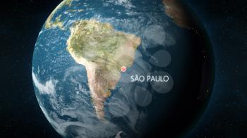 3D illustration depicting the location of Sao Paulo, Brazil, on a globe seen from space.