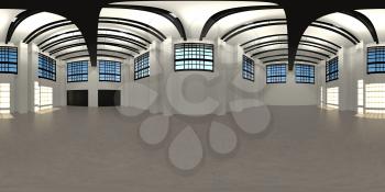 industrial warehouse HDRI map with LED light, 3Dillustration