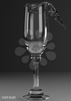 flute glass 3D illustration on dark background