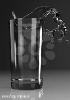 highball glass tumbler 3D illustration on dark background