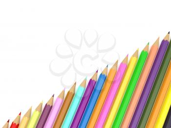Colored pencils on white background. 3d render illustration.