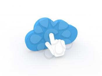 Hand clicks a cloud on a white background. 3d render