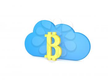 Symbol of bitcoin and cloud on a white background. 3d render illustration.