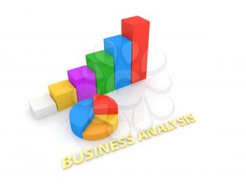 Graphs and inscription of the business analyst on a white background. 3d render illustration.