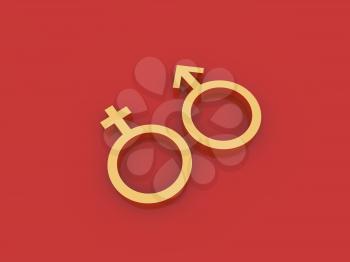 Symbol of man and woman on a red background. 3d rendering illustration.