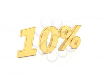10% gold numbers on a white background. 3d render illustration.
