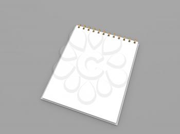 White notepad mockup on gray background. 3d render illustration.
