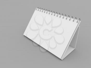 White spiral calendar mockup on gray background. 3d render illustration.