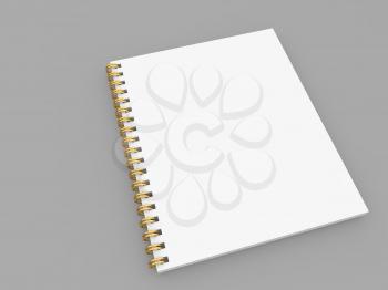 White spiral notepad mockup on gray background. 3d render illustration.