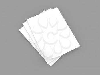 White A4 paper sheets on a gray background. 3d render illustration.