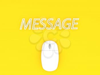 Computer mouse and message on a yellow background. 3d render illustration.