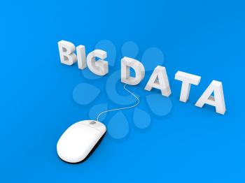 Big data and computer mouse on a blue background. 3d render illustration.