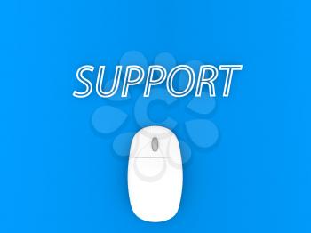 Support and computer mouse on a blue background. 3d render illustration.