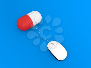 Computer mouse and tablet buying drugs online. 3d render illustration.